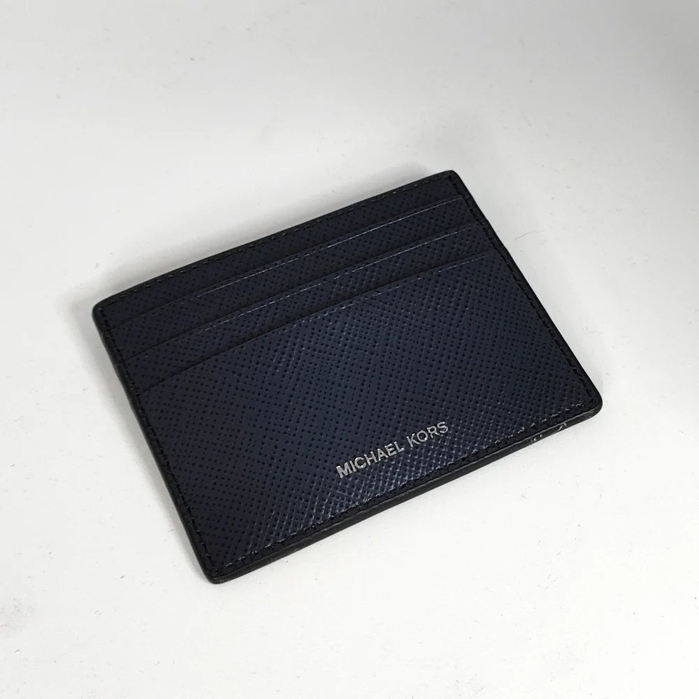 MICHAEL KORS Crossgrain Leather Tall Navy Card Case